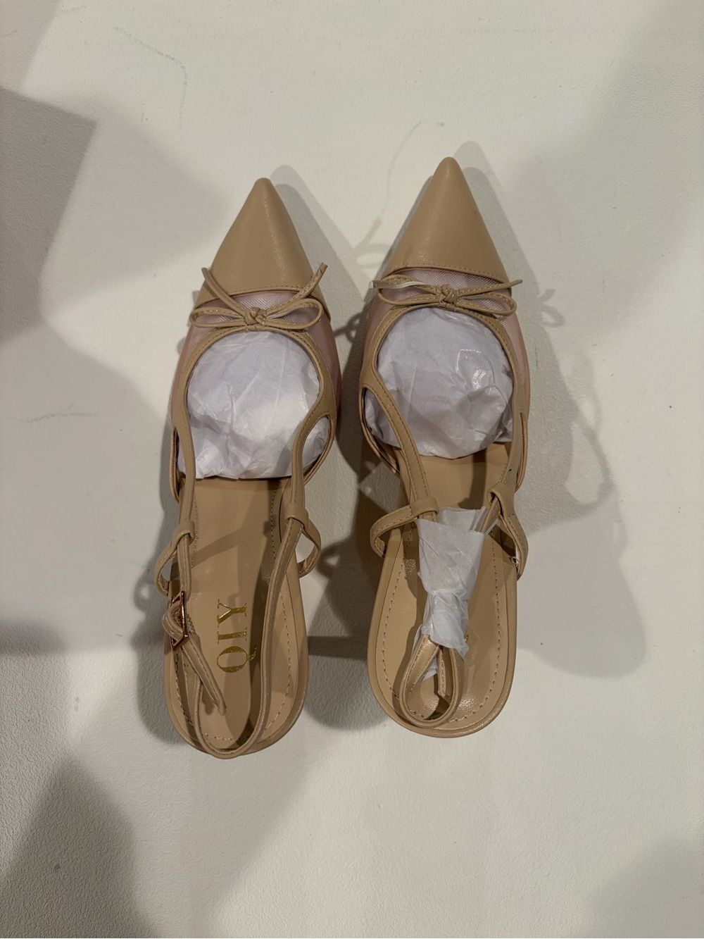 QIY Nude Mesh Pointed Toe Slingback Stiletto Heels Size 8 New
